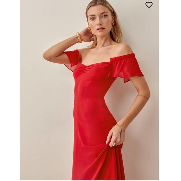 Reformation Butterfly Dress in Cherry Red - Picture 3 of 14